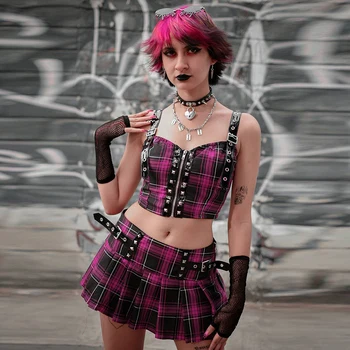 InsGoth Punk Grunge Sexy Violeta Kultūraugu Top Goth Harajuku Backless Kniežu Raibs Kamzolis Streetwear Bodycon Sieviešu Vasaras Camis