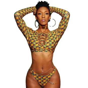 Ir 2021. Bikini Komplekts Sievietēm Drukāšanas Āfrikas Peldkostīmi Sandales Peldkostīmi Īsām Piedurknēm Sievietēm High Cut Sandales Brazīlijas Peldkostīmu Plus Izmērs XL