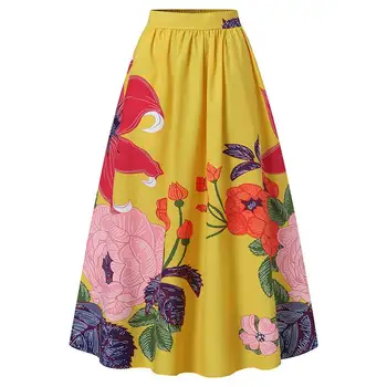 Ir 2021. Celmia Bohēmijas Augsta Vidukļa Svārki Sieviešu Ziedu Iespiests-Line Maxi Svārki Modes Gadījuma Zaudēt Vintage Sieviešu Puses Svārki