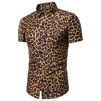 Ir 2021. Eiropas Kodu Vīriešu Modes Drukāt Beach Īsām Piedurknēm Krekls ar Leopards Drukāt Dzeltena Vīriešu Vasaras Leopards Drukāt Gadījuma