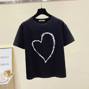 Ir 2021. Gadījuma Kokvilnas Pamata Mīlestību Frēzēšana T-krekls Sievietēm ar Īsām Piedurknēm Tee Krekli Sieviešu Cietā Tees Dāmas Vasaras Topi y2k Harajuku