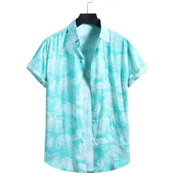 Ir 2021. Gadījuma Modes Havaju Vīriešu Krekli Vasaras Ziedu Drukāt Krekls Vīriešu Kokvilnas Streetwear Stand Apkakli Beach Īsām Piedurknēm Topi