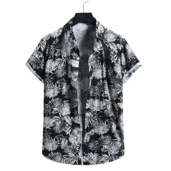 Ir 2021. Gadījuma Modes Havaju Vīriešu Krekli Vasaras Ziedu Drukāt Krekls Vīriešu Kokvilnas Streetwear Stand Apkakli Beach Īsām Piedurknēm Topi