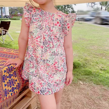 Ir 2021. Iepriekšpārdošanā 15. Maijam Vasaras toddler bērniem kleitas ar īsām piedurknēm ziedu trušu modelis sweet meitenes kleita