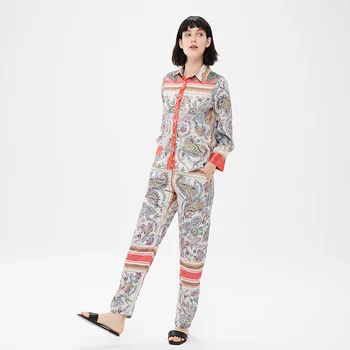 Ir 2021. Jaunas Sievietes 2 Piece Set Print Krekls un Bikses Blūze Platas Bikses Eleganta, Mājīga Sieviete Pidžamas stila Apģērbu Komplekti