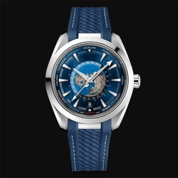 Ir 2021. Jauno Mens Watch Automātisko, Mehāniskās, Nerūsējošā Tērauda Kalendāra 41mm Safīra Zils Zaļš Gumijas Pasaules Kartē rokas Pulkstenis