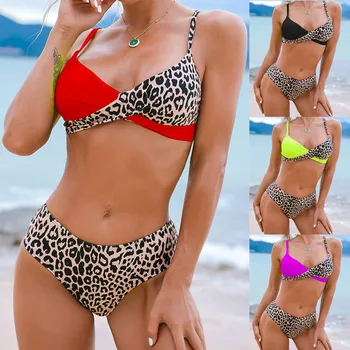 Ir 2021. Jaunu Bikini Komplekts Dāmas Seksīgi Peldkostīmi Pāri ārpus pozicionēšanas leopards drukāt kini peldkostīmu Peldēties Uzvalku купальники женские c50