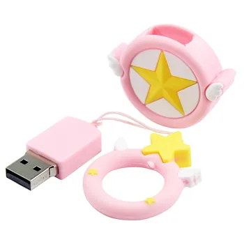 Ir 2021. Jaunu Cartoon USB zibatmiņas disks 128GB Cute rozā zvaigznes Pen drive Dāvanas meitenēm skaisti girly sirds taustiņu ķēdi, gredzenu Pendrive