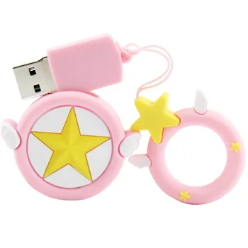 Ir 2021. Jaunu Cartoon USB zibatmiņas disks 128GB Cute rozā zvaigznes Pen drive Dāvanas meitenēm skaisti girly sirds taustiņu ķēdi, gredzenu Pendrive