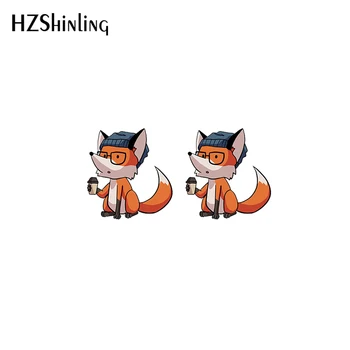 Ir 2021. Jaunu Cute Red Fox Stud Auskars Dzīvnieku Akrila Sveķu Auskari Epoksīda Roku Darbs Rotaslietas, Dāvanas Meitenei