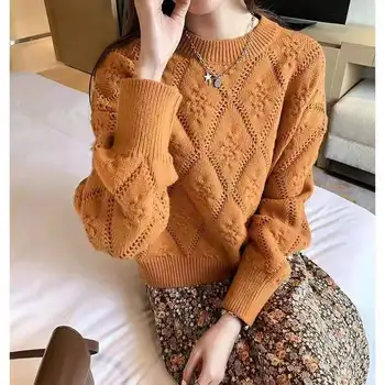 Ir 2021. jaunu dobi zaudēt adīt džemperis ārējā valkāt sieviešu džemperis slinks stila rietumu stila džemperi, pavasara un rudens modes