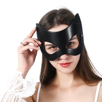 Ir 2021. Jaunu Galvas Ādas Maska Pusi Acis Sexy Ķermeņa Iejūgs Maska Cat Halloween Masku Spēlē Sexy Rotaļlietas Vīriešiem, Sievietēm Cosplay Spēles