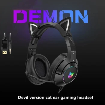 Ir 2021. Jaunu K9 Black Demon Versija Kaķa Auss Spēļu Austiņas Ar Mic, RGB Gaismas Mobilo Telefonu, Datoru, Trokšņa Samazināšanas Austiņas