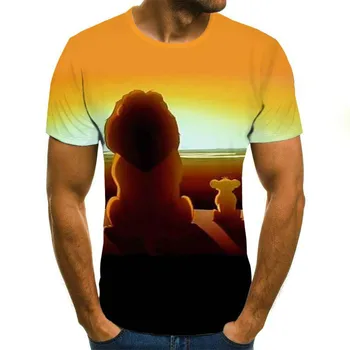 Ir 2021. jaunu vīriešu krāsu iespiests T-krekls, lauva modelis apkalpes kakla džemperis, 3D T-krekls