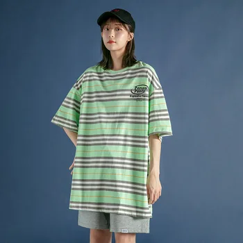 Ir 2021. Jaunumi T-Krekls Lielu Sieviešu apģērbu ar Īsām Piedurknēm Zaudēt Vasaras Svītrainām Gadījuma Modes Studentu Bāzes Drēbes, Topi, T-Krekls