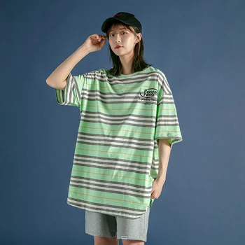 Ir 2021. Jaunumi T-Krekls Lielu Sieviešu apģērbu ar Īsām Piedurknēm Zaudēt Vasaras Svītrainām Gadījuma Modes Studentu Bāzes Drēbes, Topi, T-Krekls
