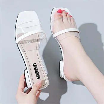 Ir 2021. Jaunā Sieviešu Tupele Vasaras Āra Sandales Laukumā Augsta Papēža Paslīdēt Uz Flip Flop Elegants Sieviešu Slaidi sandales sieviešu sandales