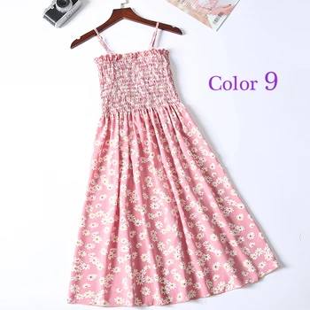 Ir 2021. Korejas Šifona Vasaras Pludmales Ziedu Kleitu Sundress Maxi Dāmas Siksniņa Elegants Kleitas Bez Piedurknēm, Sieviešu Vestido Kleita Drēbes