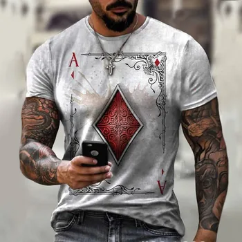 Ir 2021. kvadrātveida dimanta kartes galvaskausa drukāt vīriešu T-krekls, vasaras gadījuma īsām piedurknēm džemperis top T-kreklu, jaunu atdzist modes apģērbi