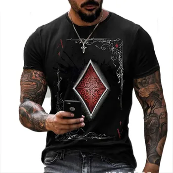 Ir 2021. kvadrātveida dimanta kartes galvaskausa drukāt vīriešu T-krekls, vasaras gadījuma īsām piedurknēm džemperis top T-kreklu, jaunu atdzist modes apģērbi