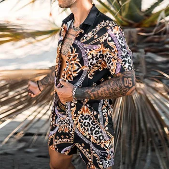 Ir 2021. Modes Havaju salu Pludmales Komplekts Vīriešu Drukāšanas Hip-hop Kopa ar Īsām Piedurknēm Vasaras Gadījuma Ziedu Krekls Beach Divas Gabals Uzvalks Vīriešiem Komplekti