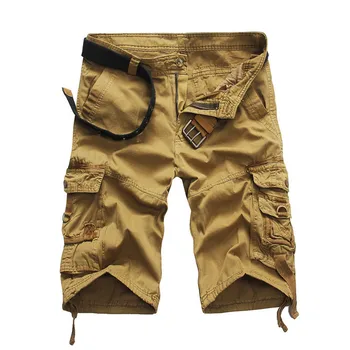 Ir 2021. Modes Mens Cietā Krāsas Augsts Viduklis Kabatas Beach Darbu Gadījuma Streetwear Zaudēt Militāro Kravu Šorti Pantalones Hombre#g3