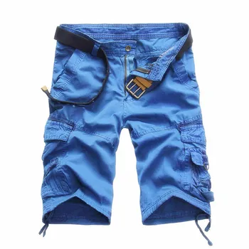 Ir 2021. Modes Mens Cietā Krāsas Augsts Viduklis Kabatas Beach Darbu Gadījuma Streetwear Zaudēt Militāro Kravu Šorti Pantalones Hombre#g3