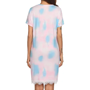 Ir 2021. Modes Sleepwear Sievietēm, Brīvs Krekls Nakts Kleita Naktskrekls V-Veida Kakla Īsām Piedurknēm Svītru Sexy Mežģīņu Mājas Mini Kleita Pidžamas