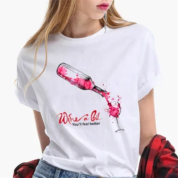 Ir 2021. Modes Vasaras Tshirt Sieviešu Ielu Stilu, Sieviešu T-krekls Vīna Kauss Modelis T-krekls Dāmas Īsām Piedurknēm Virs Izmērs 3XL Krekls