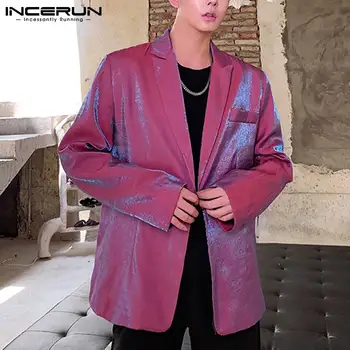 Ir 2021. Modes Vīriešu Žakete Spīdīgu Atloks ar garām Piedurknēm tīrtoņa Krāsu korejas Ikdienas Uzvalki, Vīriešu Streetwear Eleganti Mēteļi Plus Lieluma INCERUN