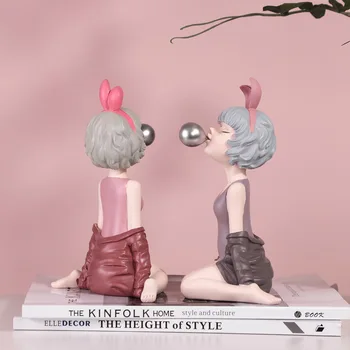Ir 2021. Mūsdienu Bubble Gum Meitene Statuetes Sveķu Skulptūru Rozā Bowknot Meitene Modes Home Dekorēšanas Piederumi Rakstāmgalda Rotājumi Jaunas