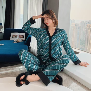 Ir 2021. Pavasara Jaunu Ērti Vēstuli Modelis Sieviešu Pidžamas Mājās Uzvalks Modes Plānas Garām Piedurknēm Pidžamas Komplekts