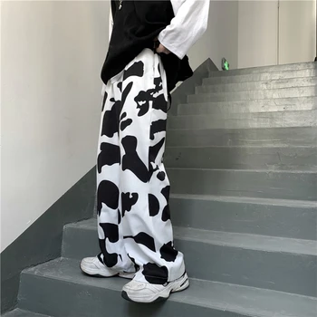 Ir 2021. Pavasara rudens Govs Drukāt Zaudēt Taisni Augsta Vidukļa Biksēm Sieviete korejas Ikdienas Stila Streetwear Modes bikses Jaunas Drēbes K804