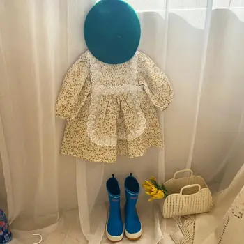 Ir 2021. Pavasara Un Rudens jaunpienācēji, Saldie Bērnu Apģērbs Meitenēm Mežģīņu Kleita Kokvilnas Ziedu Princese Kleita