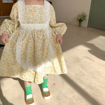 Ir 2021. Pavasara Un Rudens jaunpienācēji, Saldie Bērnu Apģērbs Meitenēm Mežģīņu Kleita Kokvilnas Ziedu Princese Kleita