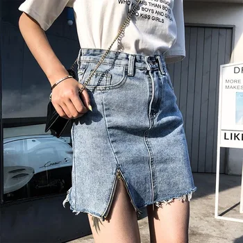 Ir 2021. pavasara vasaras korejas vintage modes gadījuma džinsa mini svārki sievietēm Streetwear Nelegālo Ripped jean svārki sieviešu Plus izmēra