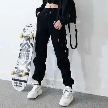 Ir 2021. Pavasara Vasaras Sieviešu Augstais Viduklis Gadījuma Plaša Kāju Bikses Gothic Bikses Sievietēm Streetwear Treniņbikses Boho Punk korejas Drēbes