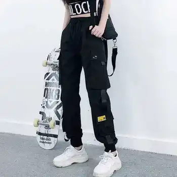 Ir 2021. Pavasara Vasaras Sieviešu Augstais Viduklis Gadījuma Plaša Kāju Bikses Gothic Bikses Sievietēm Streetwear Treniņbikses Boho Punk korejas Drēbes