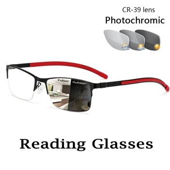 Ir 2021. Pārejas Photochromic Lasīšanas brilles Sievietēm, Vīriešiem Anti-zila gaisma Āra Sakausējuma Sarkano Pusi-Rāmja Brilles 1.0 Dioptrijas 4