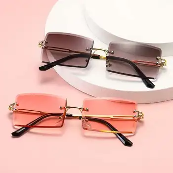 Ir 2021. Retro Saulesbrilles Sieviešu Zīmola Dizaineru Modes Bez Apmales Slīpums Saules Brilles Toņos Griešanas Objektīvs Dāmas Bezrāmju Brilles