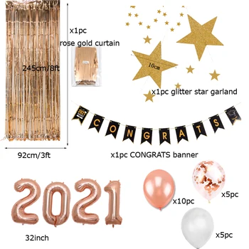 Ir 2021. Rose Gold Gradācijas Puse Rotājumi Lateksa Baloni Zelta Zvaigžņu Vainags Apsveicam Banner Apdare Grupa Krājumi