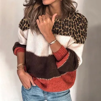 Ir 2021. Rudens Ziemas Mohēra Leopard Džemperis Sieviešu Džemperis Plus Lieluma Sieviešu Džemperi Augstas Kvalitātes Trikotāžas Lielgabarīta Džemperis Džemperis