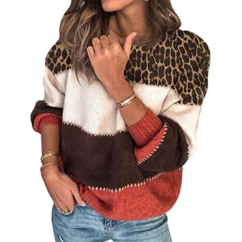 Ir 2021. Rudens Ziemas Mohēra Leopard Džemperis Sieviešu Džemperis Plus Lieluma Sieviešu Džemperi Augstas Kvalitātes Trikotāžas Lielgabarīta Džemperis Džemperis
