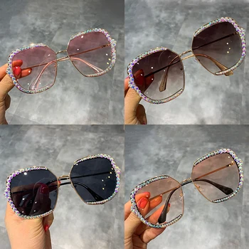 Ir 2021. saulesbrilles sieviešu Luksusa Rhinestone kvadrātveida Saules brilles skaidrs, objektīvs Lielgabarīta vīriešu saulesbrilles Vintage Toņi