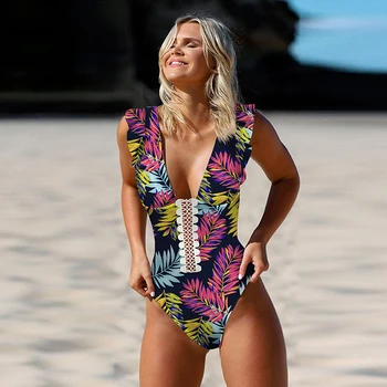 Ir 2021. Sexy Drukāt Peldkostīmi Sieviešu Peldkostīms Backless Viens Gabals Peldkostīms Pārsējs Beachwear Savirmot Peldkostīms Peldēt Monokini