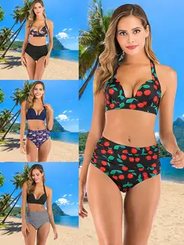 Ir 2021. Sexy Svītru Bikini Pārsējs Sieviešu Peldkostīms Bikini Push-up Peldkostīmi, Zems Viduklis peldkostīms Pavada Bikini Beachwear 3XL