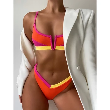 Ir 2021. Sexy V Kakla Sievietes Bikini Peldkostīmu Push Up Peldkostīmi, Sieviešu Lupatu Bikini Komplekts Bather Peldkostīms Beachwear Peldēšanas Tērps