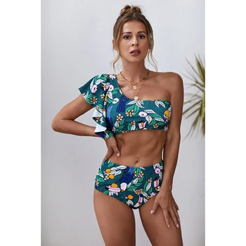 Ir 2021. Sexy Ziedu Mežģīņu Bikini Sievietēm Mežģīnes Up Peldkostīmi Sieviešu Augsto Vidukli, Peldkostīmu, Hem Biquini Komplekts Lady Beach Valkāt Peldkostīms