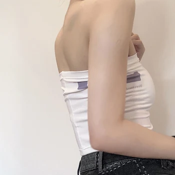Ir 2021. Sievietes Sexy Stretchy Cauruļu Topi Vasaras Grafiskais Izdrukāt Bez Piedurknēm Strapless Crop Topi Baltā