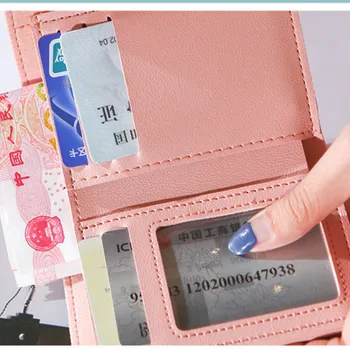 Ir 2021. Sieviešu Maks Īss korejas Mazo PU trīs reizes, Seifs Modes Kartes Turētāju Vienkārši Sajūgs Maku Maku Sieviešu Hasp Meiteni